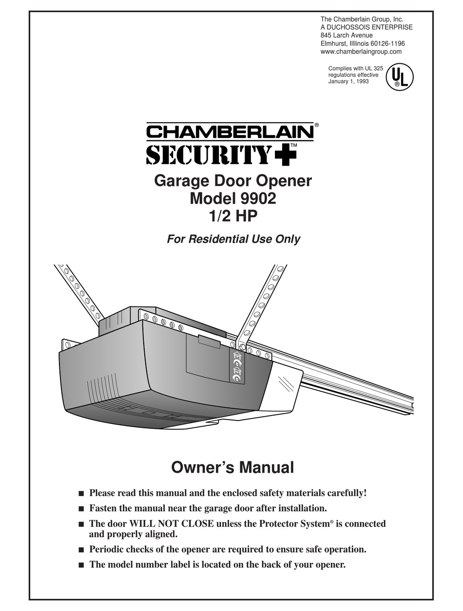 CHAMBERLAIN SECURITY+ 9902 OWNER'S MANUAL Pdf Download | ManualsLib