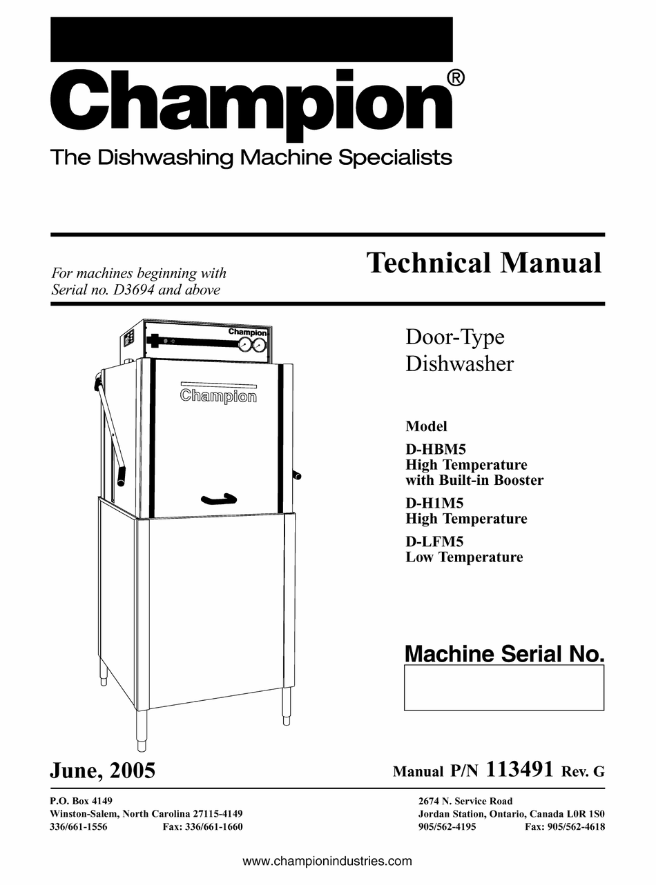 champion genesis dishwasher