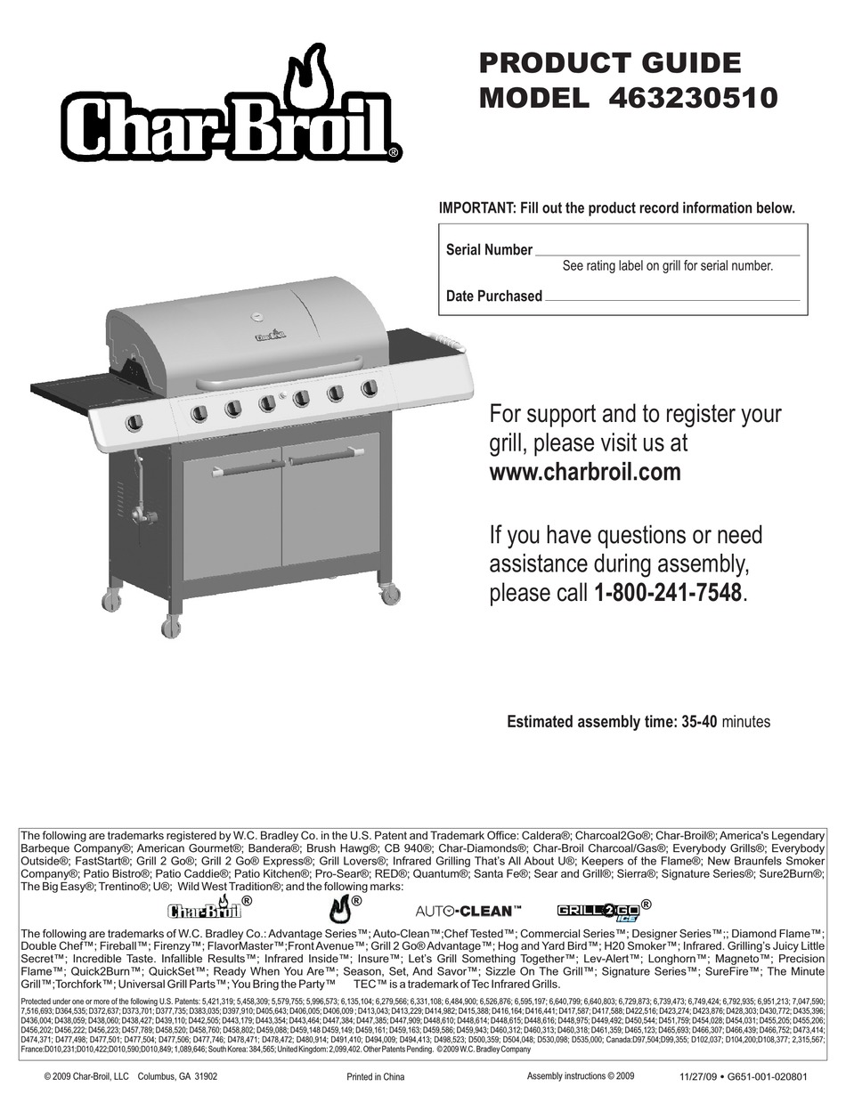 CHAR BROIL 463230510 GRILL PRODUCT MANUAL ManualsLib