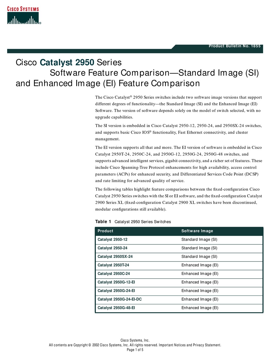 CISCO CATALYST 2950-12 PRODUCT SUPPORT BULLETIN Pdf Download | ManualsLib