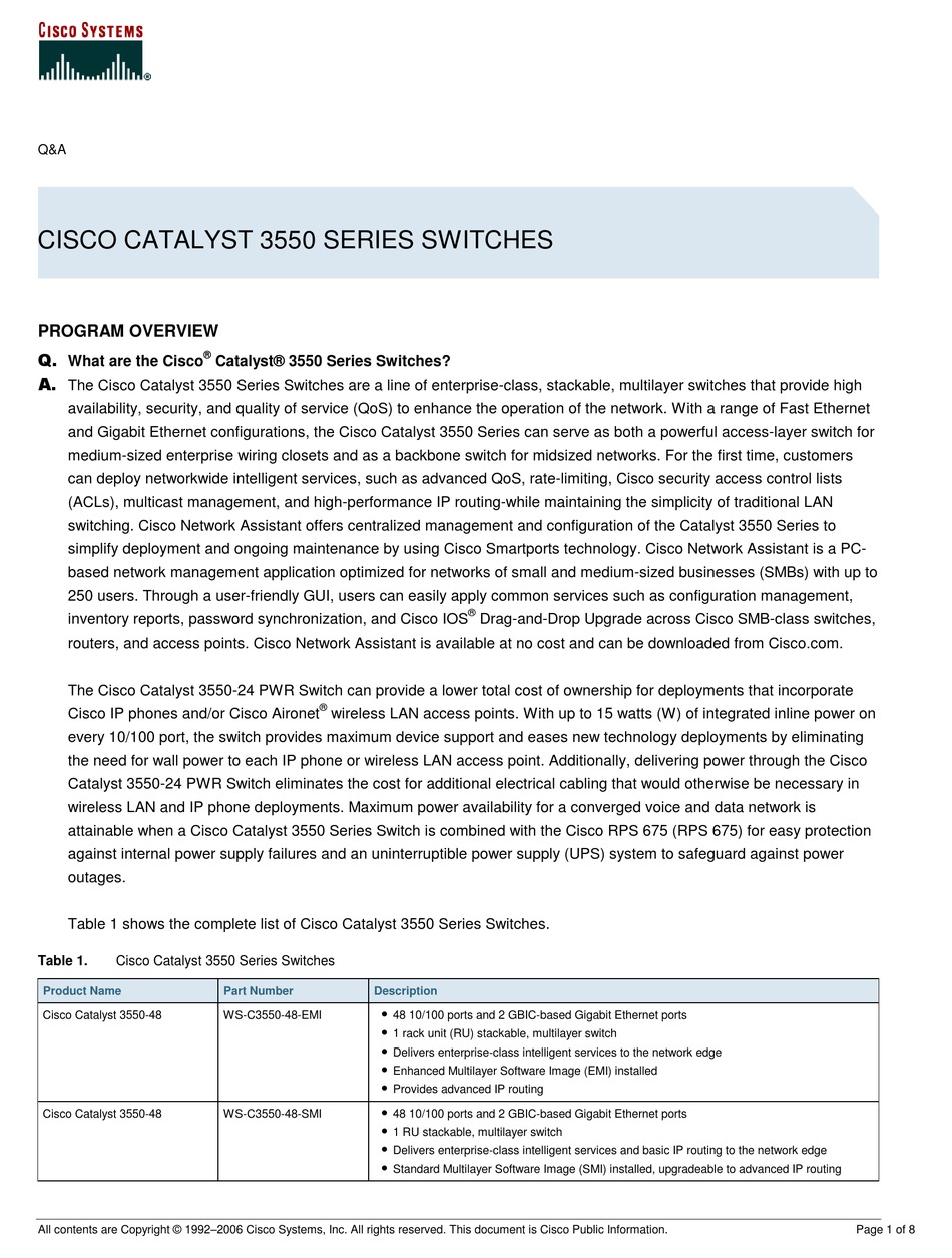 CISCO CATALYST 3550-48 QUESTIONS AND ANSWERS Pdf Download | ManualsLib