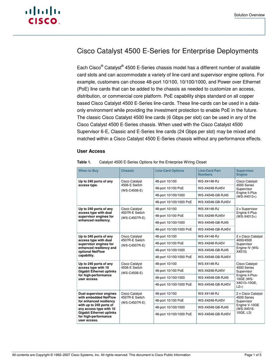 Cisco Catalyst 4506 E Overview Pdf Download Manualslib