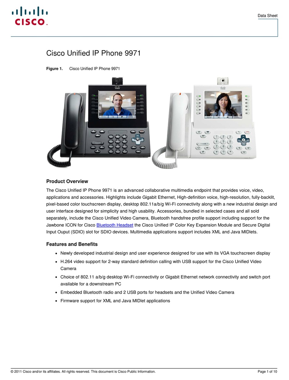 Cisco 9971 Slimline Ip Phone Datasheet Manualslib