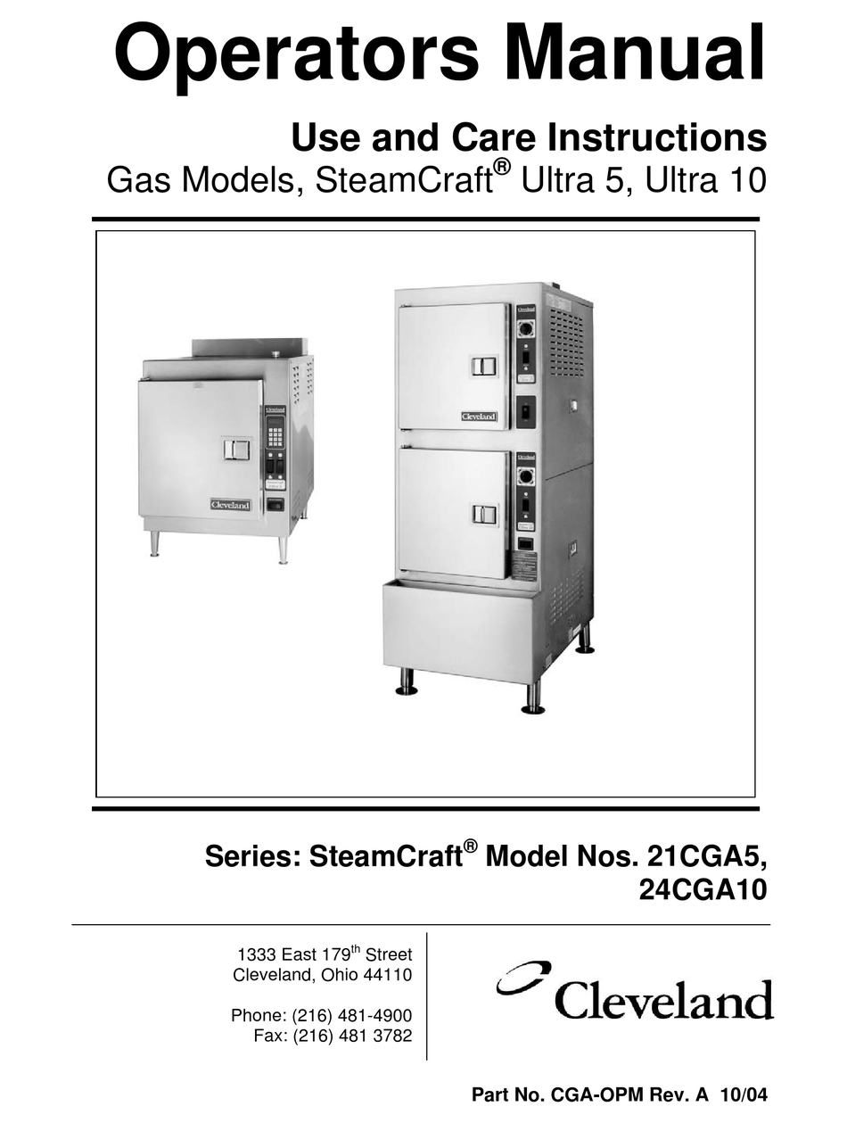 Cleveland Steamcraft 21 Cga 5 Use And Care Instructions Manual Pdf Download Manualslib