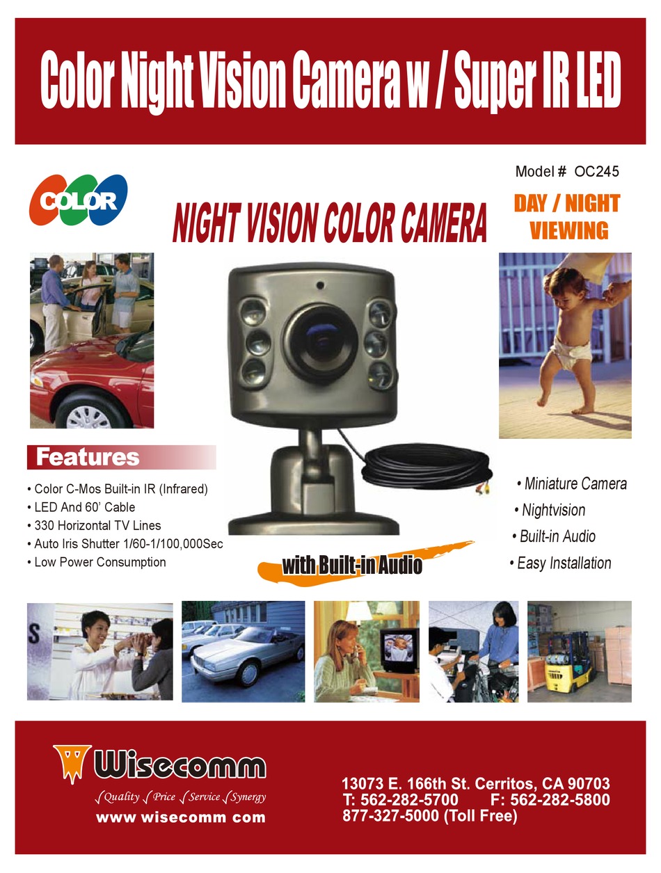 Wisecomm OC1050 Indoor Outdoor Night Vision Color Security Camera 
