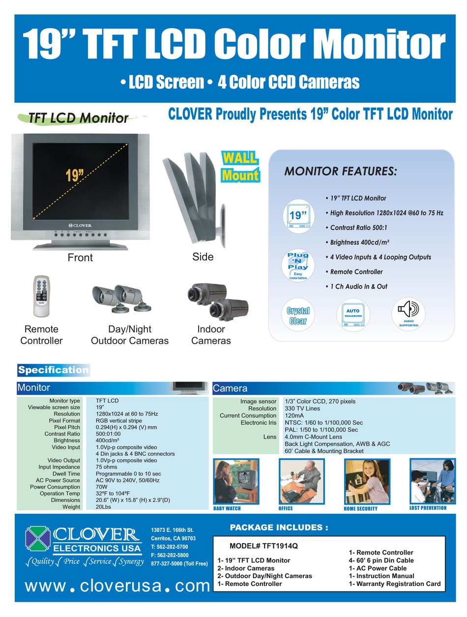 CLOVER TFT1914Q SECURITY SYSTEM SPECIFICATIONS ManualsLib