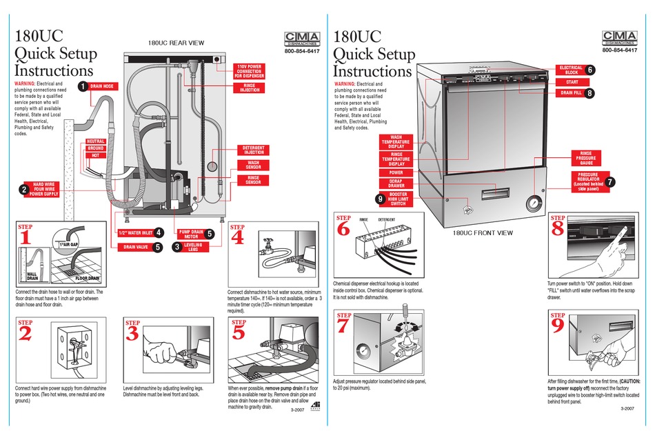 CMA DISHMACHINES CMA-180UC DISHWASHER QUICK SETUP INSTRUCTIONS | ManualsLib