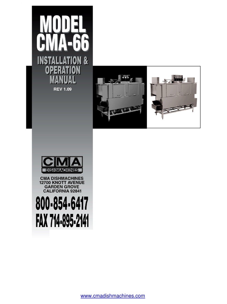 CMA DISHMACHINES CMA-66H INSTALLATION AND OPERATION MANUAL Pdf Download