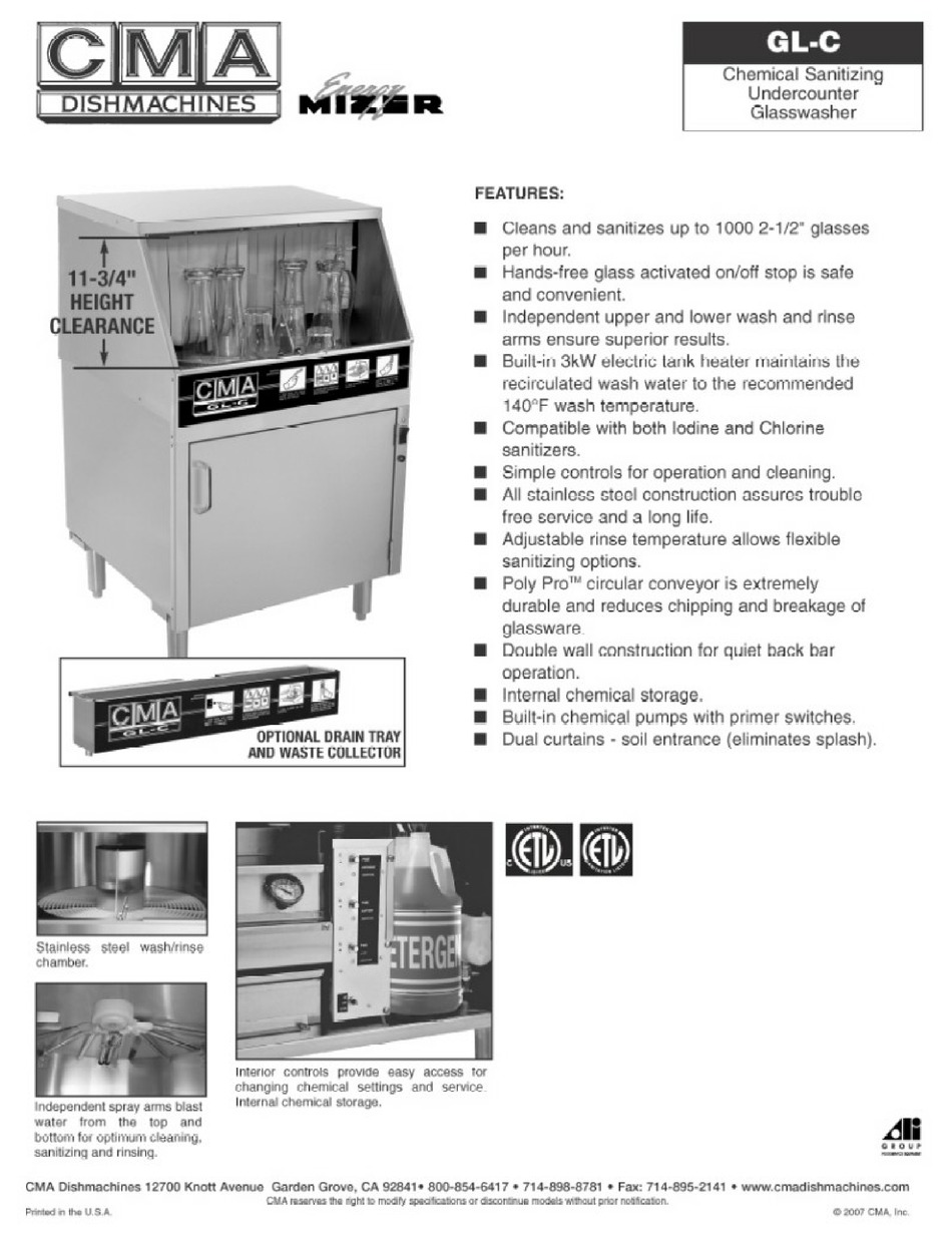CMA DISHMACHINES CMAGLC DISHWASHER SPECIFICATIONS ManualsLib