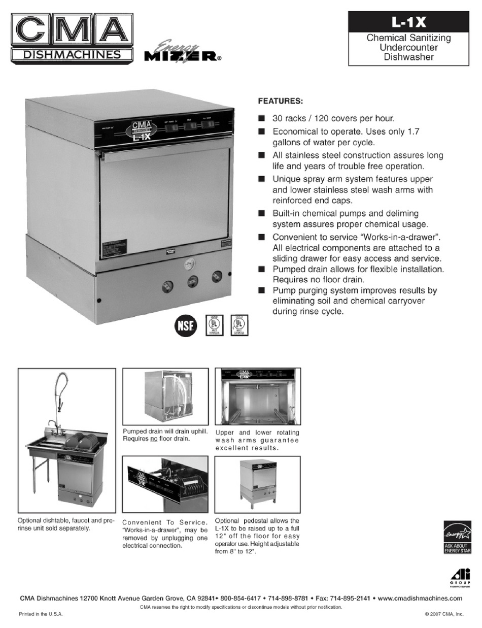 CMA DISHMACHINES CMAL1X DISHWASHER SPECIFICATIONS ManualsLib
