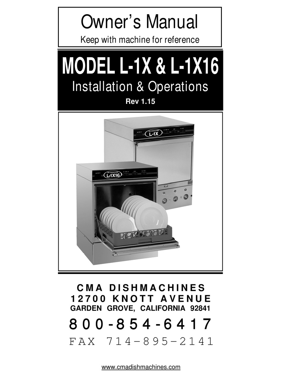 CMA DISHMACHINES CMA-L-1X OWNER'S MANUAL Pdf Download | ManualsLib