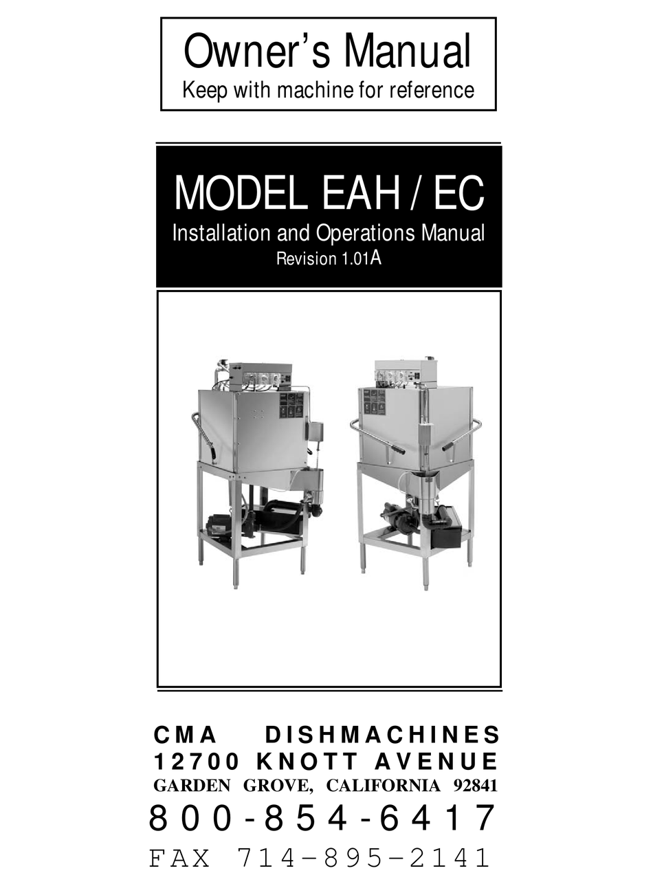 CMA DISHMACHINES EAH DISHWASHER OWNER'S MANUAL ManualsLib