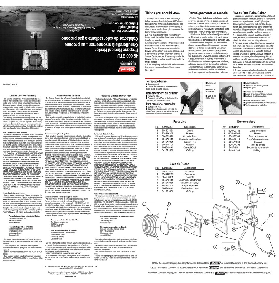 COLEMAN 5045B751 HEATER INSTRUCTIONS FOR USE | ManualsLib