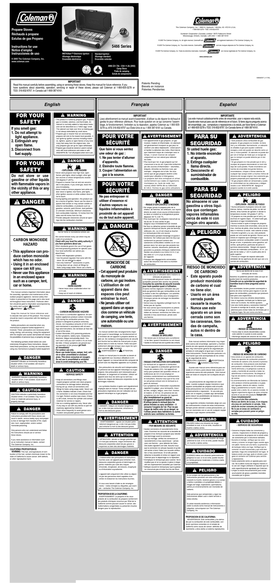 COLEMAN 5466700 STOVE INSTRUCTIONS FOR USE ManualsLib