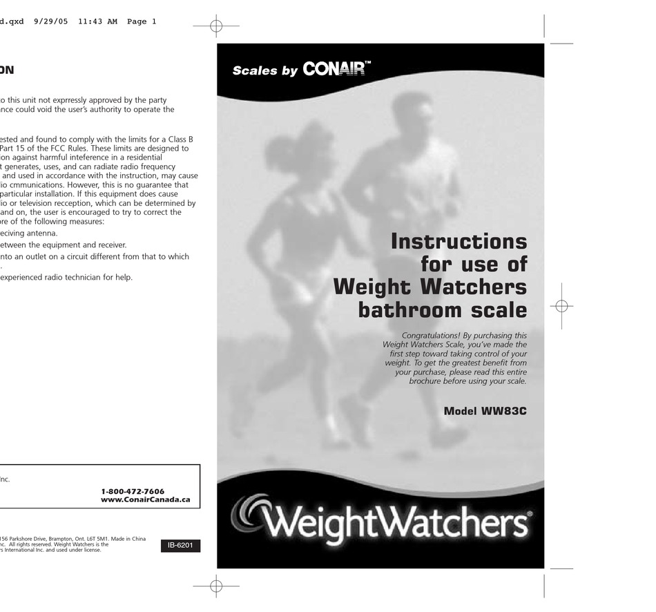 CONAIR WEIGHT WATCHERS WW83C INSTRUCTIONS FOR USE MANUAL Pdf Download