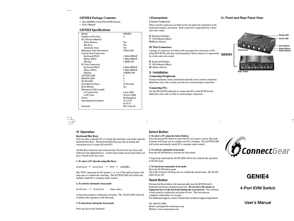 CONNECTGEAR GENIE 4 SWITCH USER MANUAL ManualsLib