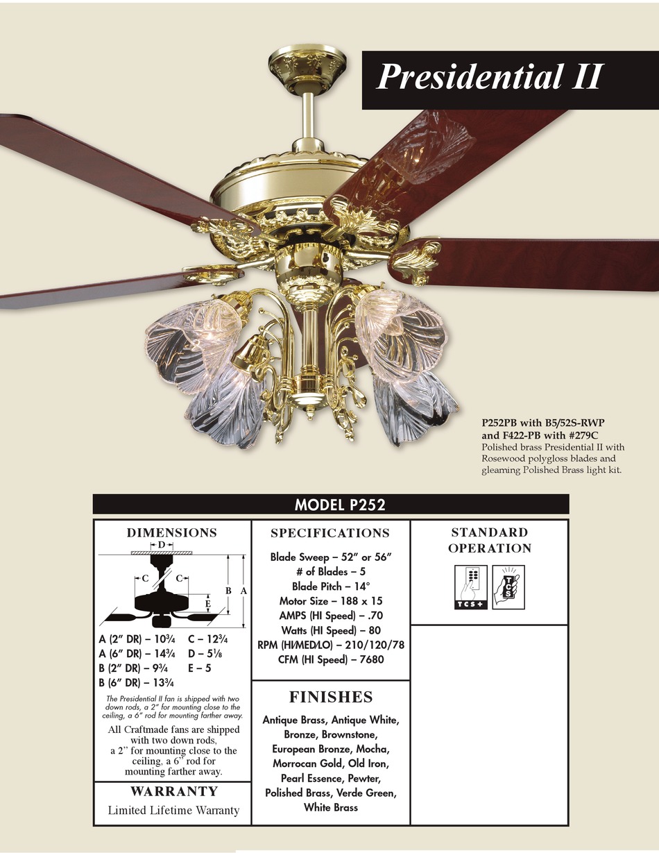 CRAFTMADE P252 FAN SPECIFICATIONS ManualsLib