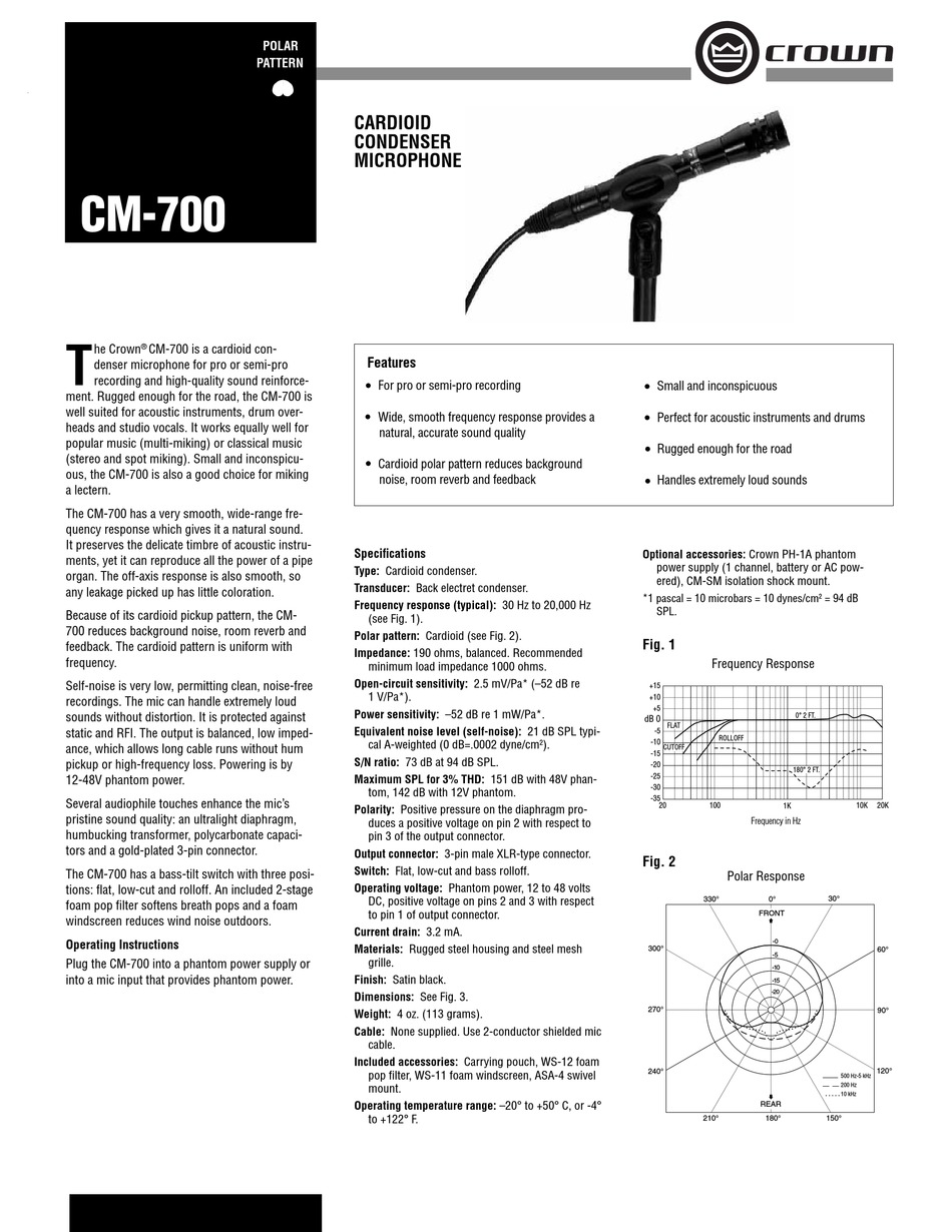 CROWN CM700 MICROPHONE DATASHEET ManualsLib