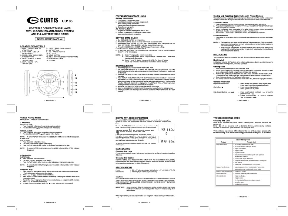 CURTIS CD185 INSTRUCTION MANUAL Pdf Download | ManualsLib