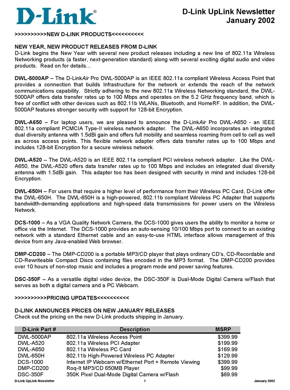 D-LINK DCS-1000 BROCHURE Pdf Download | ManualsLib