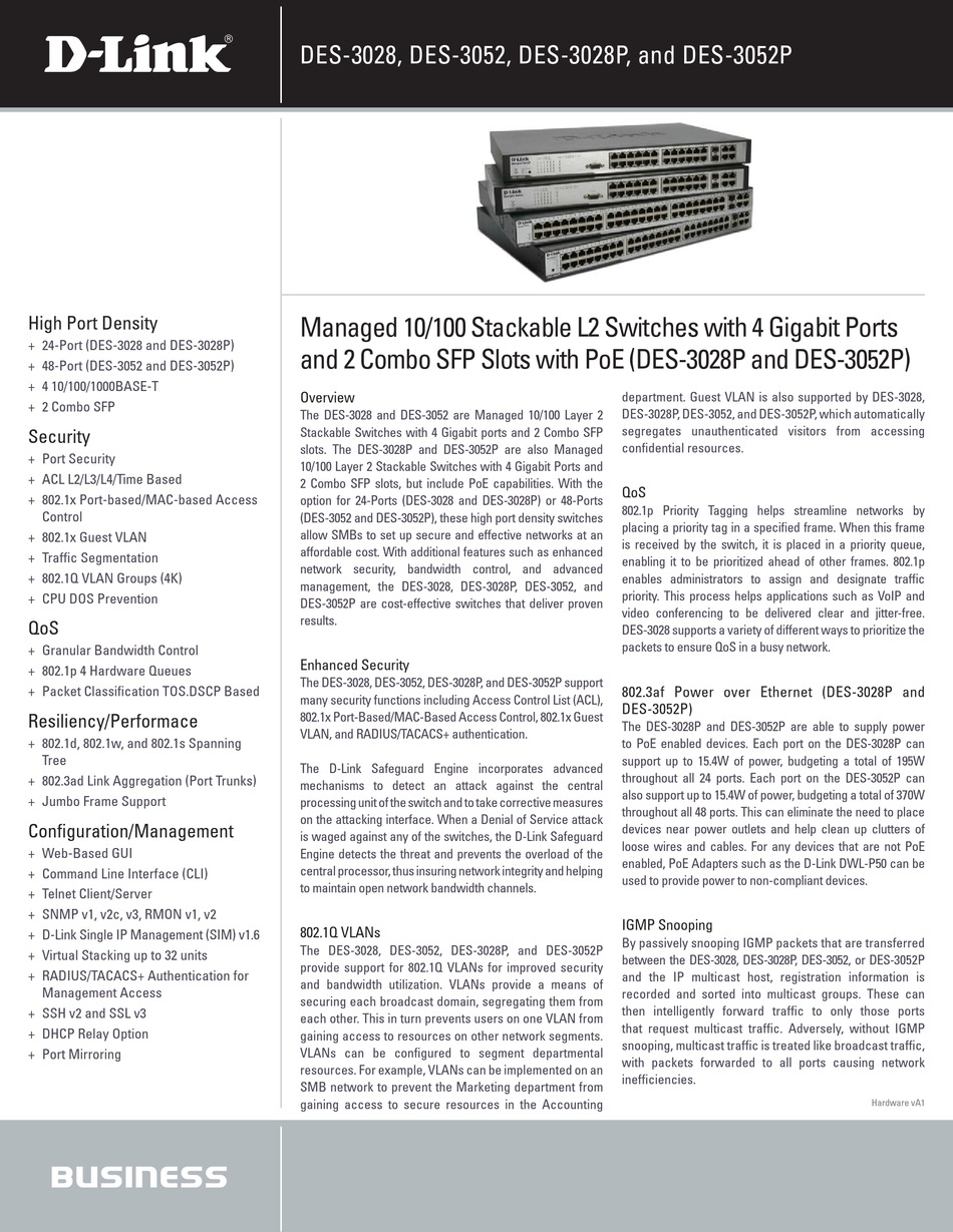 D Link Des 3028 Specifications Pdf Download Manualslib