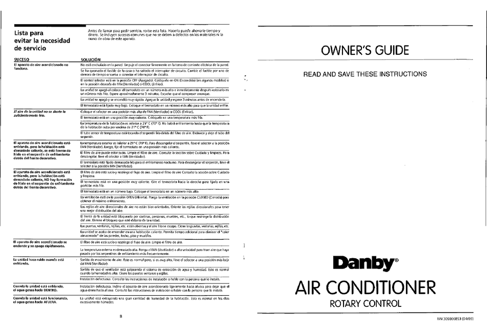 DANBY DAC10033TT AIR CONDITIONER OWNER