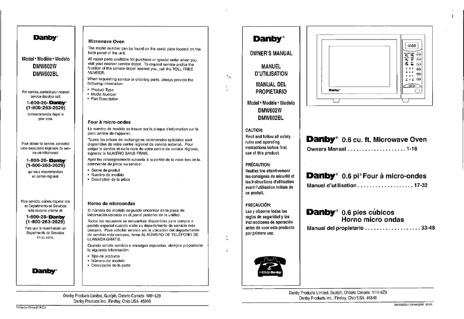DANBY DMW602W MICROWAVE OVEN OWNER'S MANUAL ManualsLib