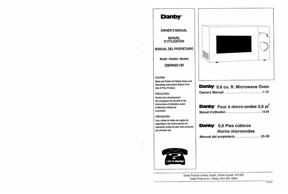 DANBY DMW651W MICROWAVE OVEN OWNER'S MANUAL ManualsLib