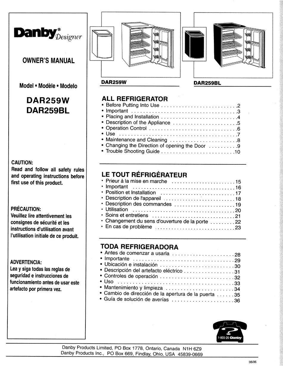 Danby Dar259 Owner S Manual Pdf Download Manualslib