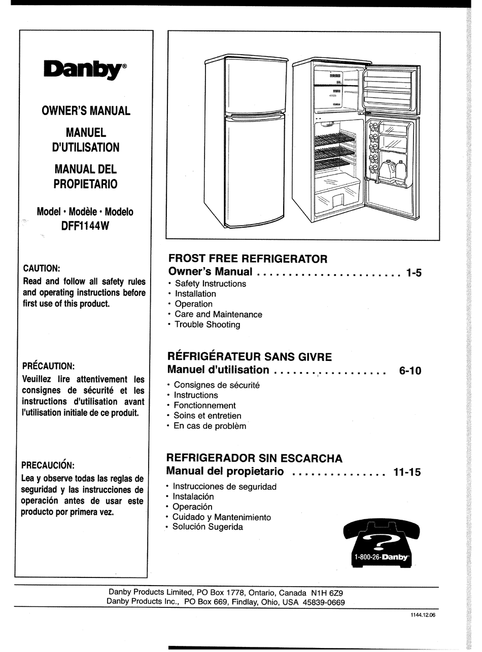 Danby Dff1144 Owner S Manual Pdf Download Manualslib