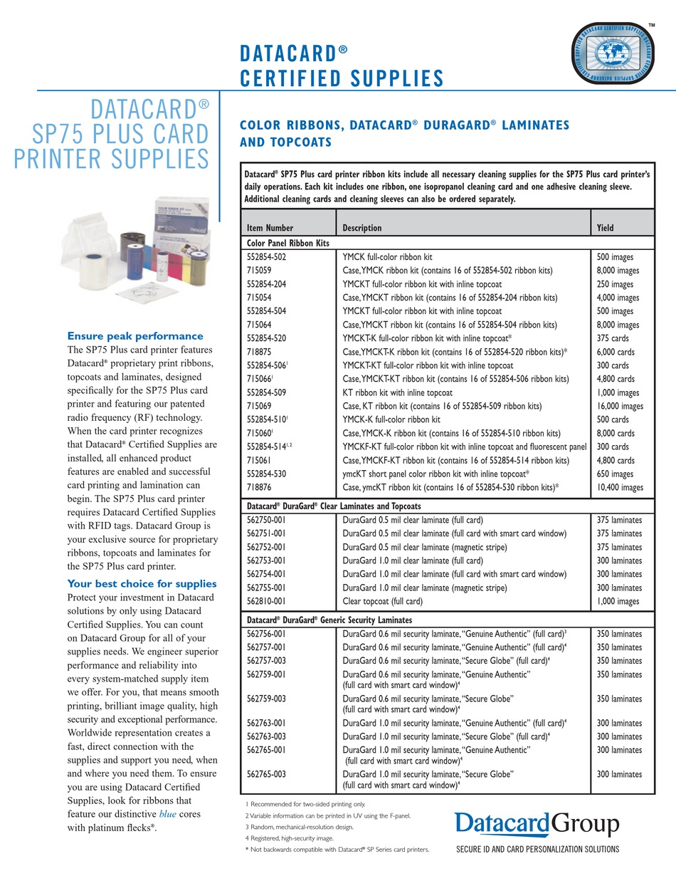 DATACARD SP75 PLUS SUPPLEMENTARY MANUAL Pdf Download ManualsLib