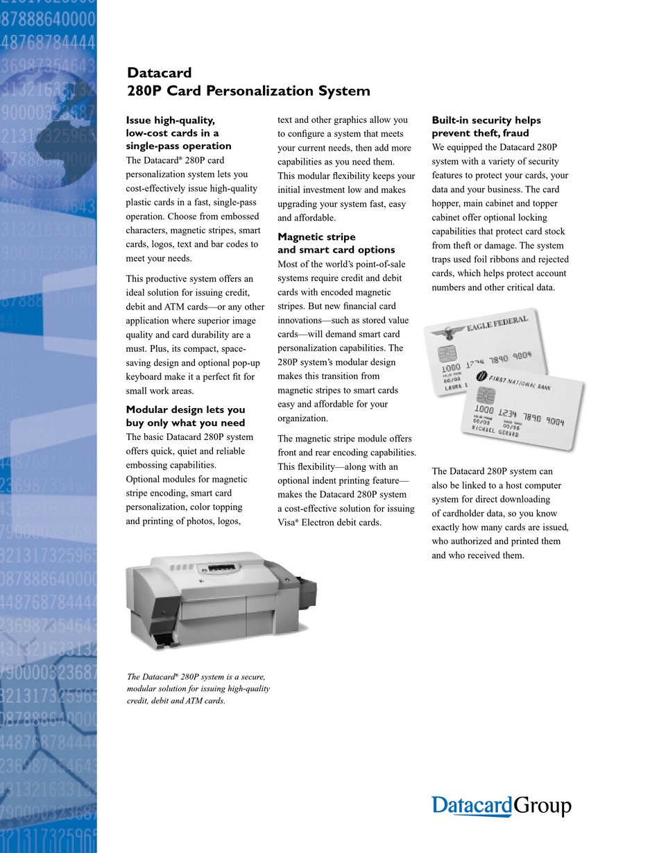 DATACARD 280P PRINTER DATASHEET ManualsLib