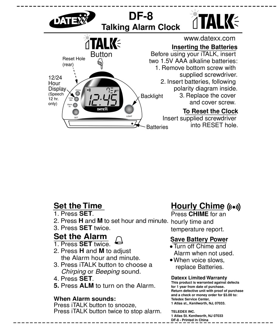 DATEXX ITALK DF8 ALARM CLOCK USER MANUAL ManualsLib