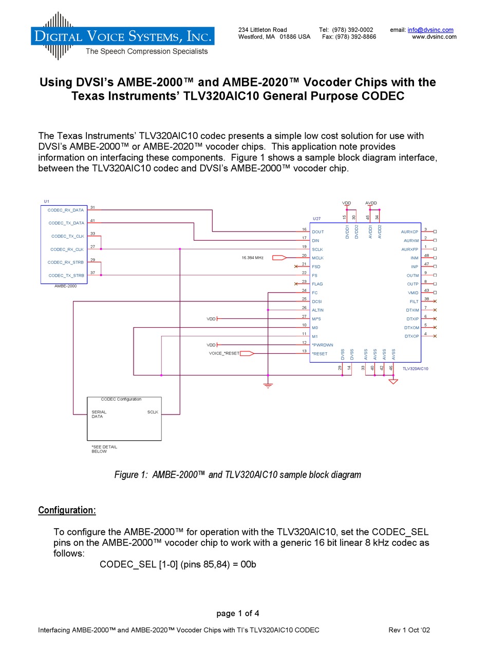 DIGITAL VOICE SYSTEMS AMBE2000 SUPPLEMENTARY MANUAL Pdf Download