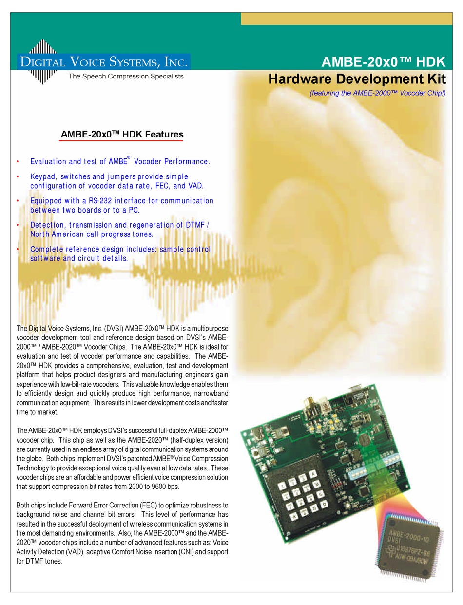DIGITAL VOICE SYSTEMS AMBE20X0 HDK BROCHURE & SPECS Pdf Download