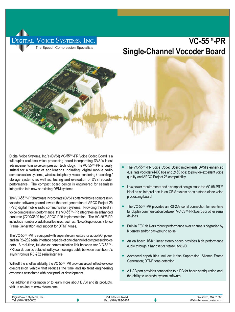 DIGITAL VOICE SYSTEMS VC55PR SPECIFICATIONS Pdf Download ManualsLib