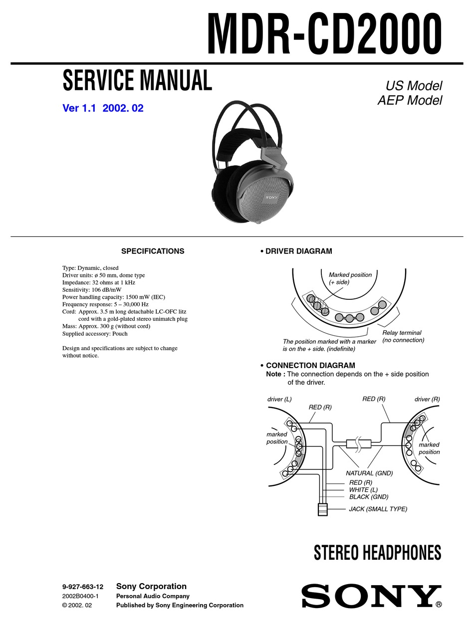 Sony Mdr Cd00 Operating Instructions Primary Manual Service Manual Pdf Download Manualslib