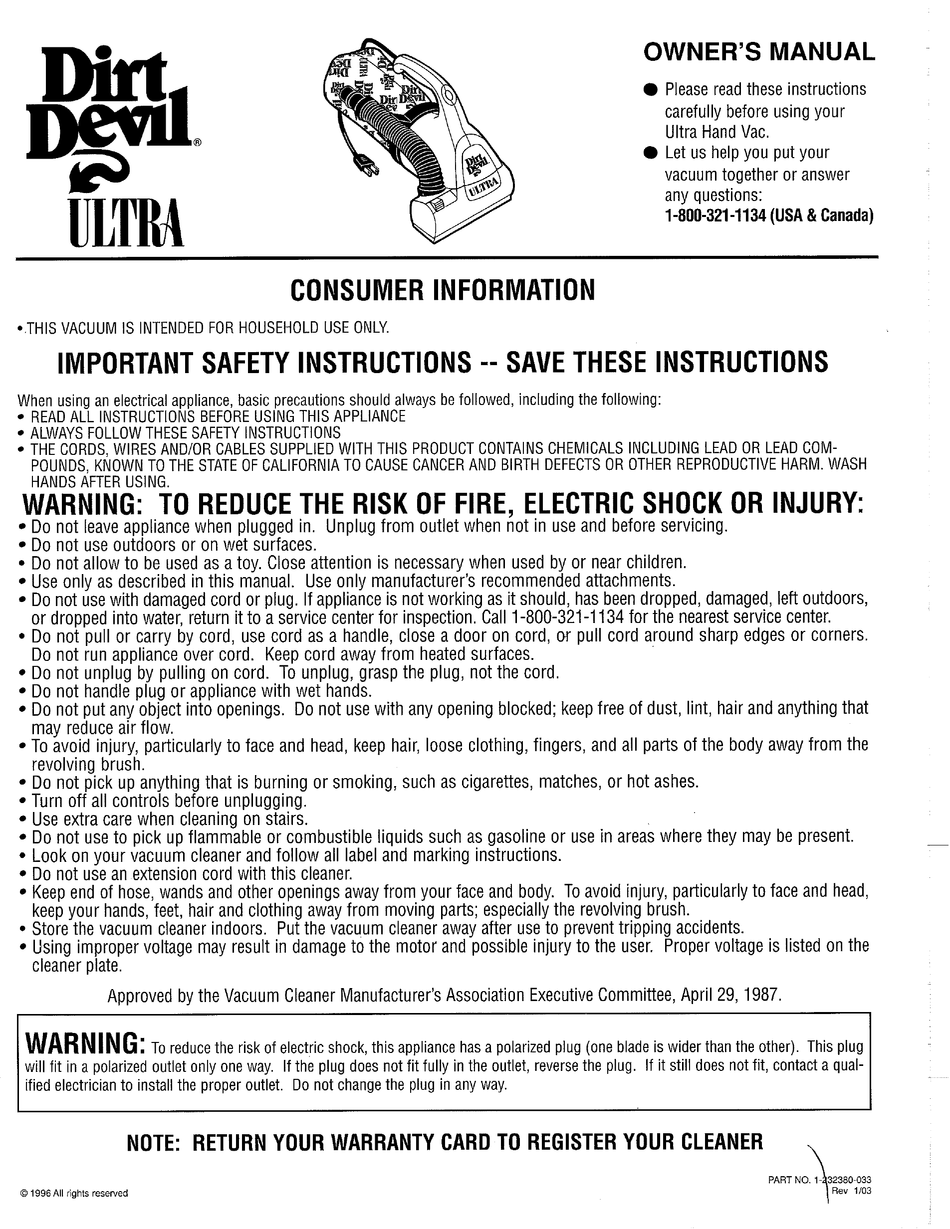 Royal dirt devil model 103 user manual