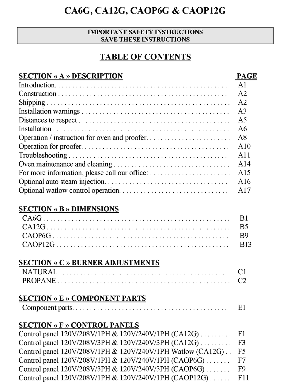 DOYON CA12G IMPORTANT SAFETY INSTRUCTIONS MANUAL Pdf Download | ManualsLib