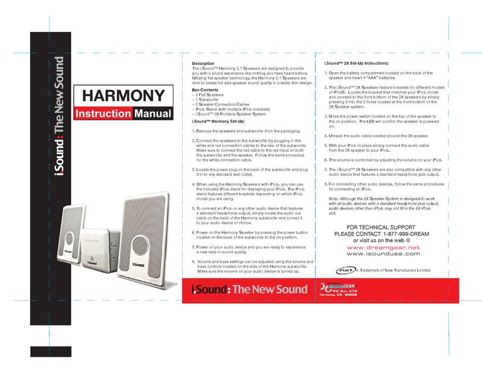 DREAMGEAR ISOUND HARMONY SPEAKER SYSTEM INSTRUCTION MANUAL | ManualsLib