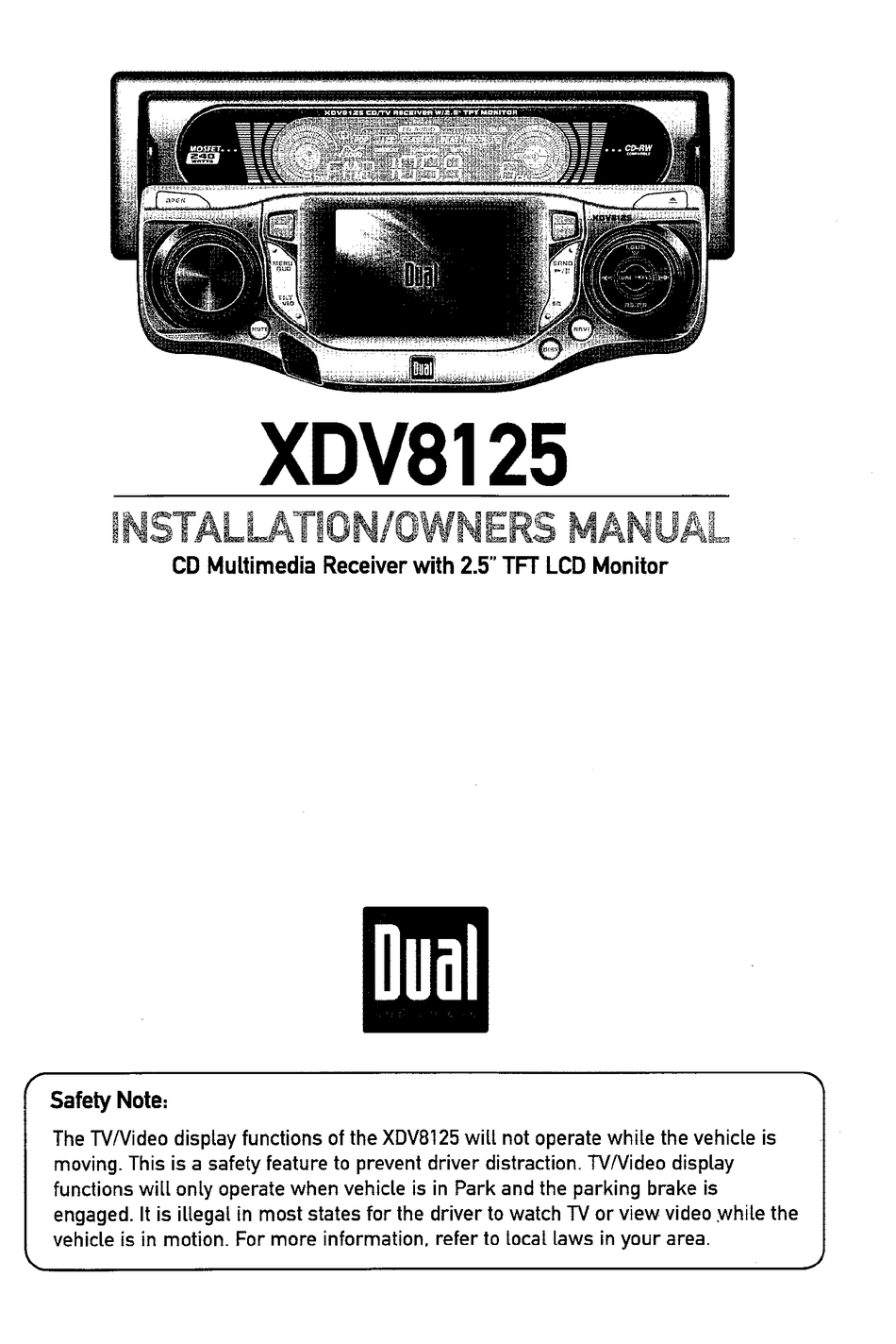 DUAL XDV8125 CAR VIDEO SYSTEM INSTALLATION & OWNER'S MANUAL ManualsLib