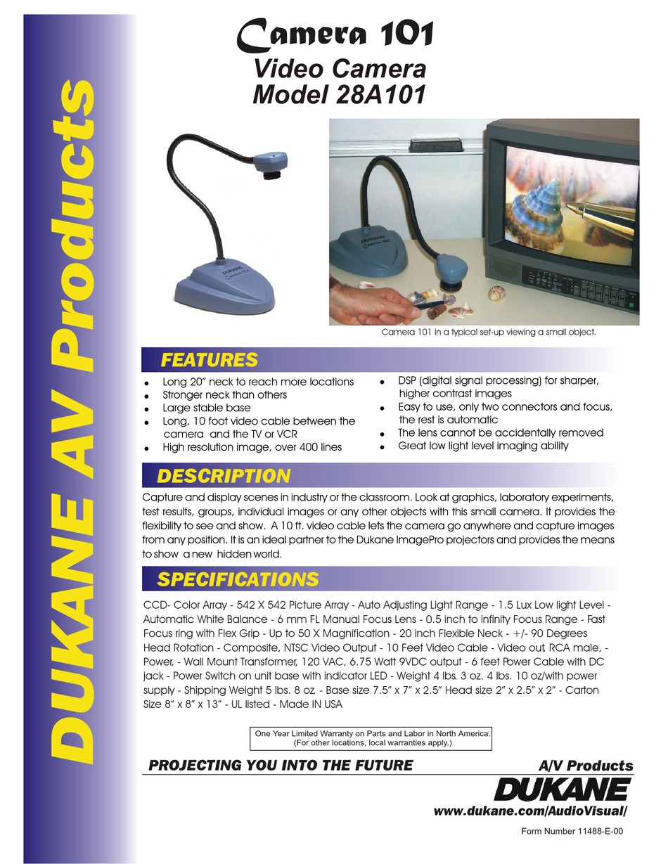 DUKANE 101 DIGITAL CAMERA BROCHURE & SPECS ManualsLib