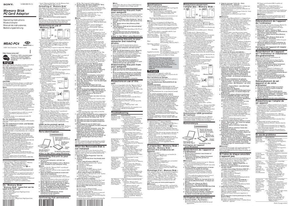 sony-msac-pc4-adapter-operating-instructions-manualslib