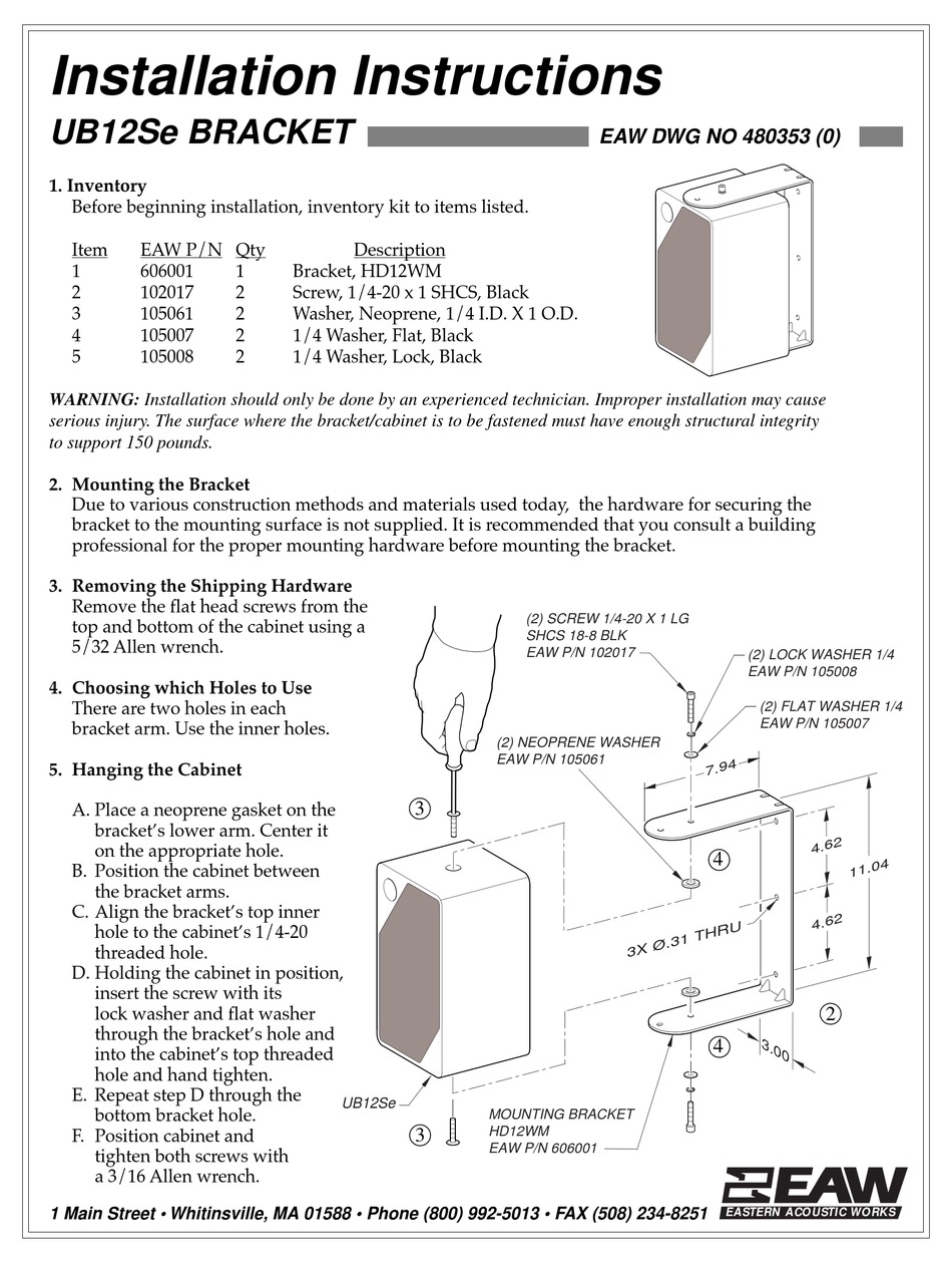 EAW UB12SE TV MOUNT INSTALLATION INSTRUCTIONS ManualsLib