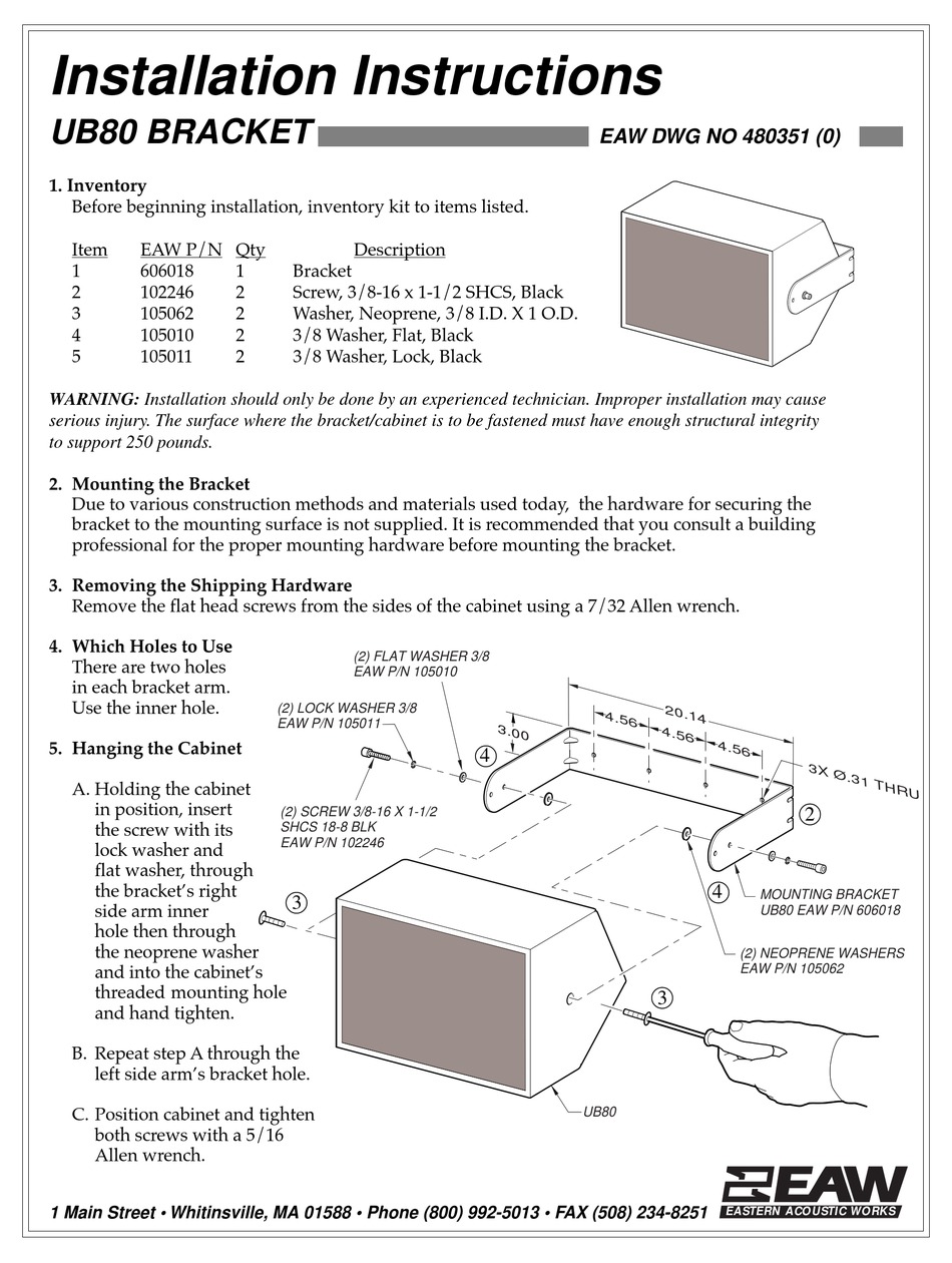 EAW UB80 TV MOUNT INSTALLATION INSTRUCTIONS ManualsLib