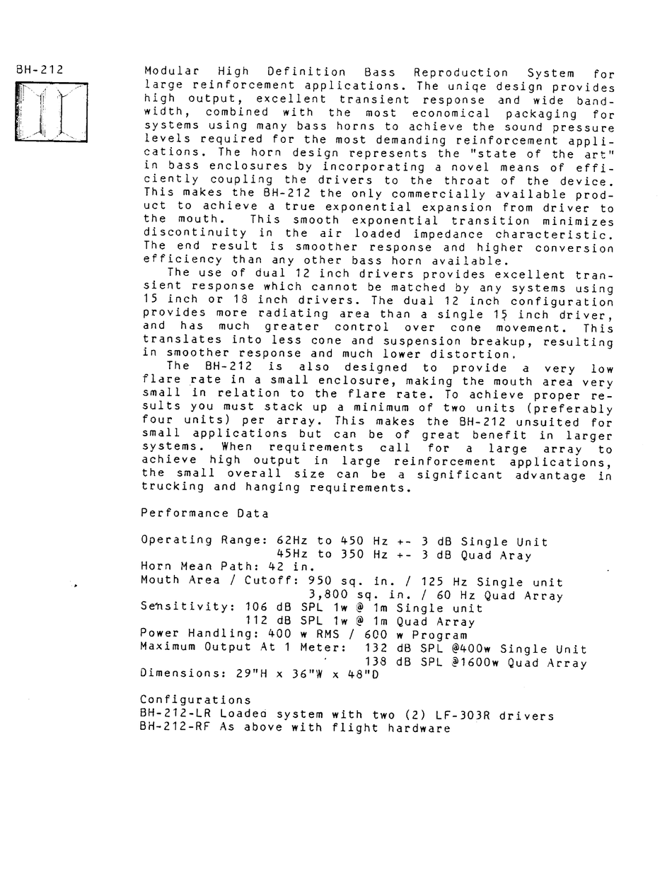 EAW BH 212 SPEAKER SPECIFICATIONS ManualsLib