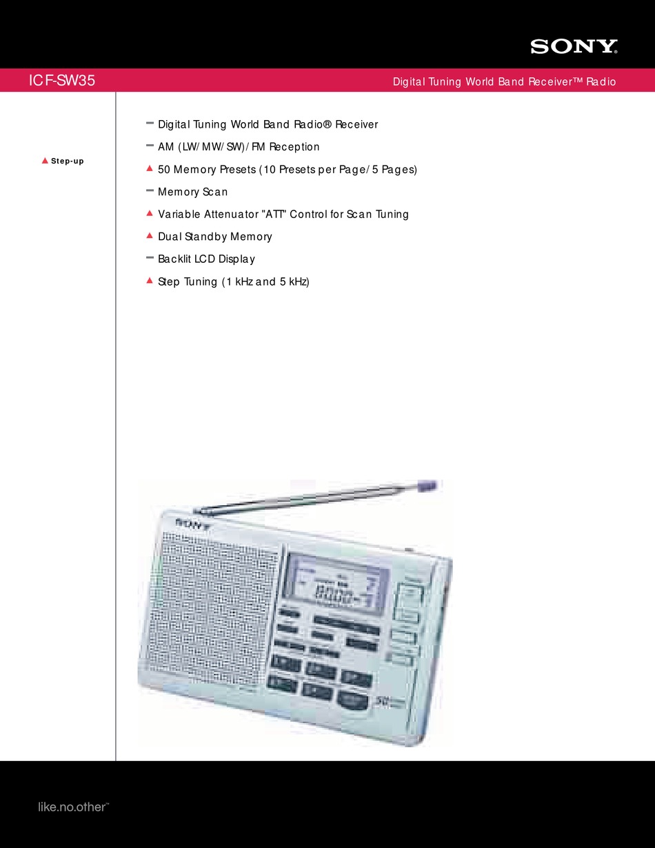 Sony Icf Sw35 Marketing Receiver Specifications Manualslib
