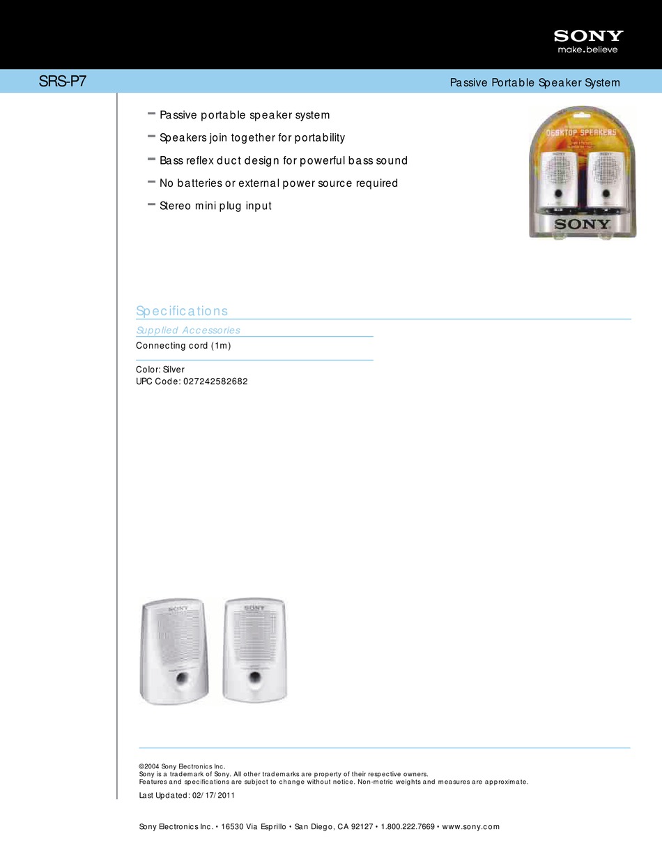 Sony srsp 7 (es) Mini speakers (027242582682)