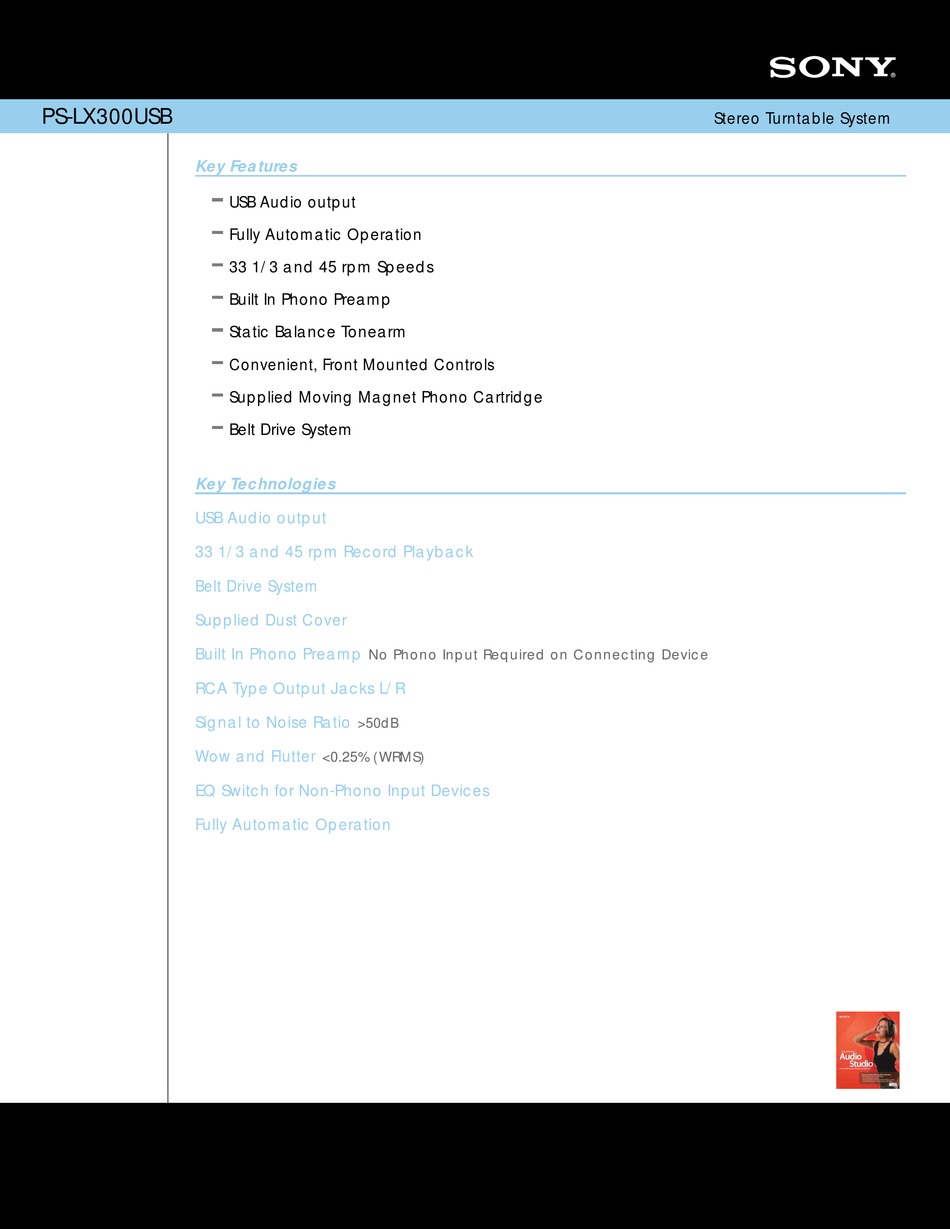 SONY PSLX300USB MARKETING TURNTABLE SPECIFICATIONS ManualsLib