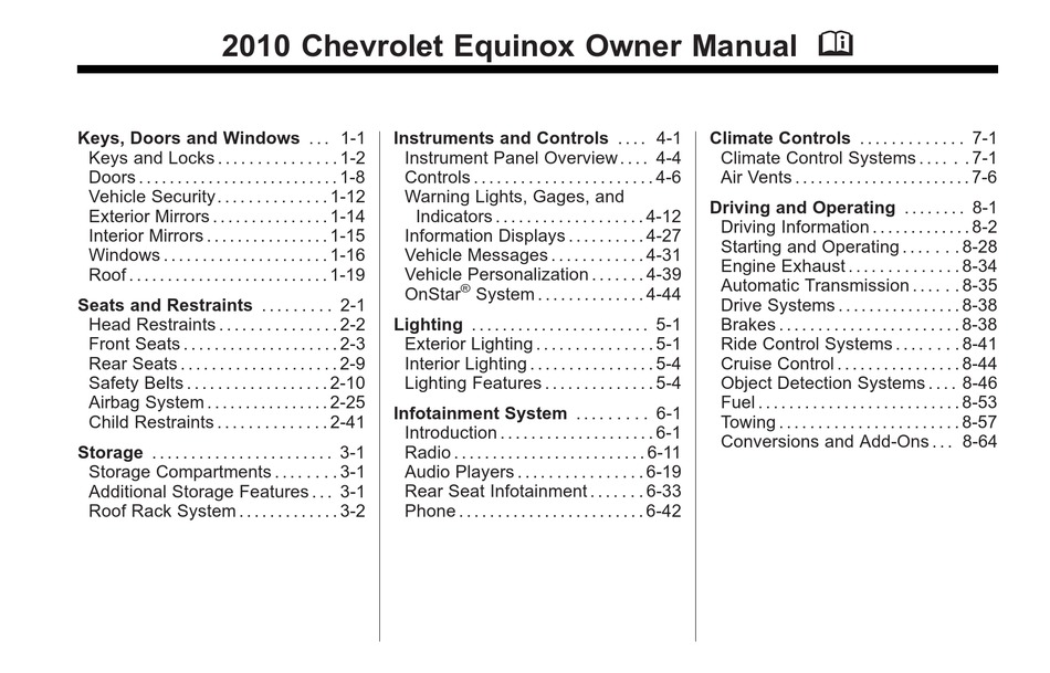 CHEVROLET 2010 EQUINOX OWNER'S MANUAL Pdf Download | ManualsLib